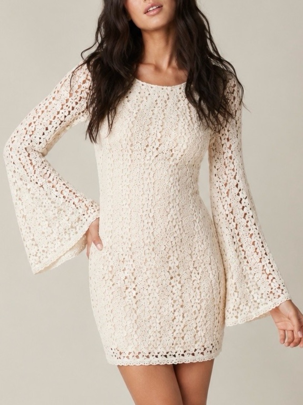 Free People Ivory Crochet Open-Back Mini Dress